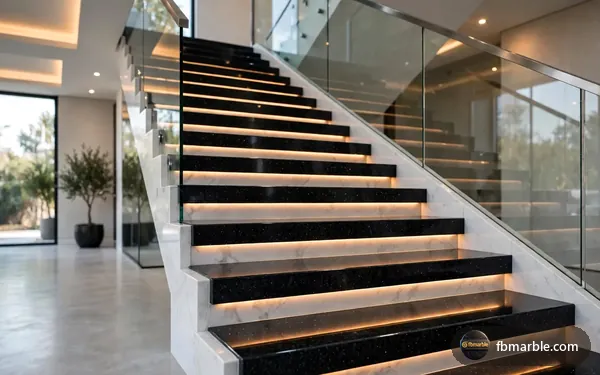 Staircase finished in Black Pearl granite
