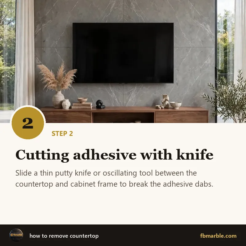 Step 2: Cutting adhesive with knife – how to remove countertop