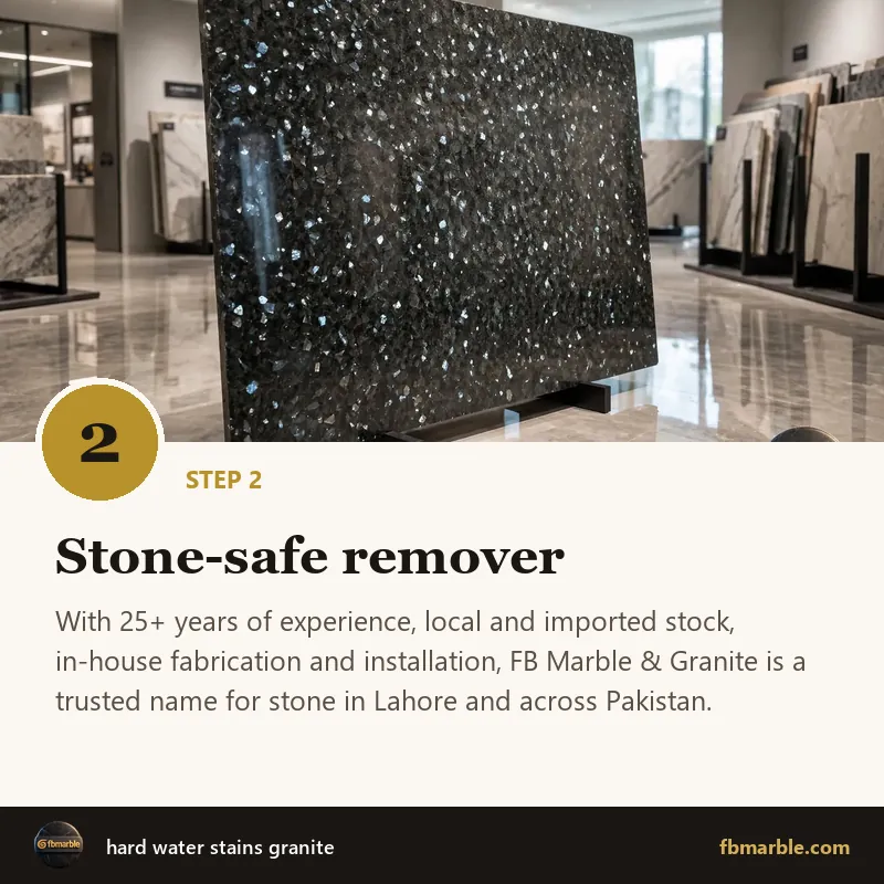 Step 2: Stone-safe remover – hard water stains granite
