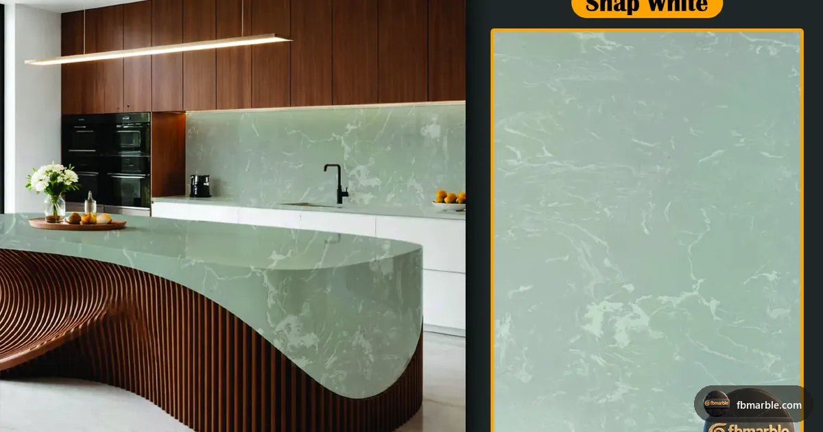 Snap White Quartz slab from FB Marble Lahore, suited to paint splatter on quartz after renovation