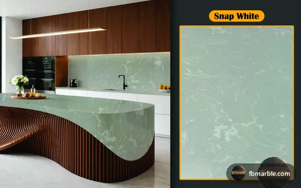 Snap White Quartz slab from FB Marble Lahore, suited to paint splatter on quartz after renovation