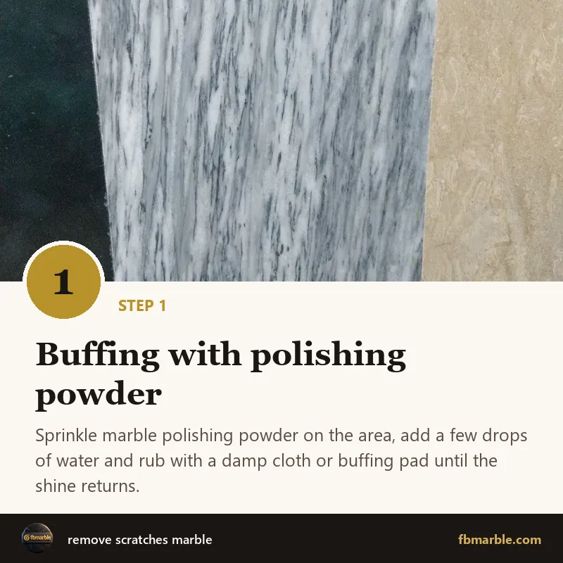 Step 1: Buffing with polishing powder – remove scratches marble