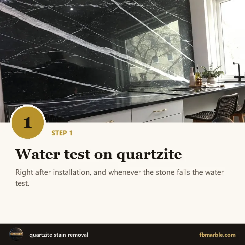 Step 1: Water test on quartzite – quartzite stain removal