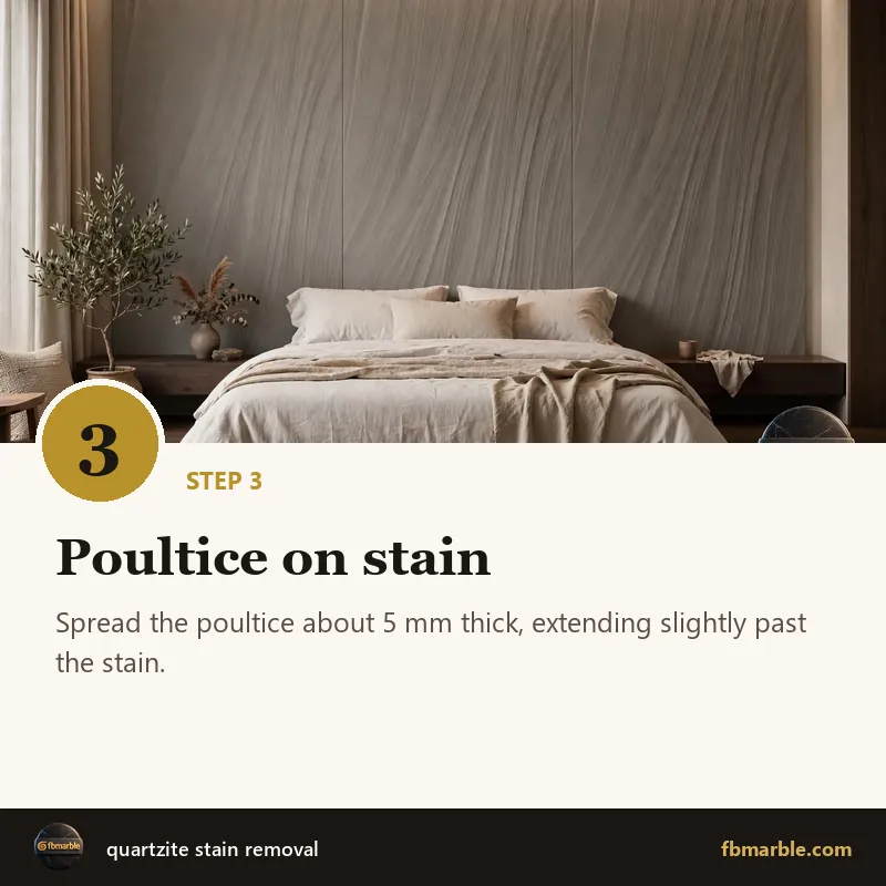 Step 3: Poultice on stain – quartzite stain removal