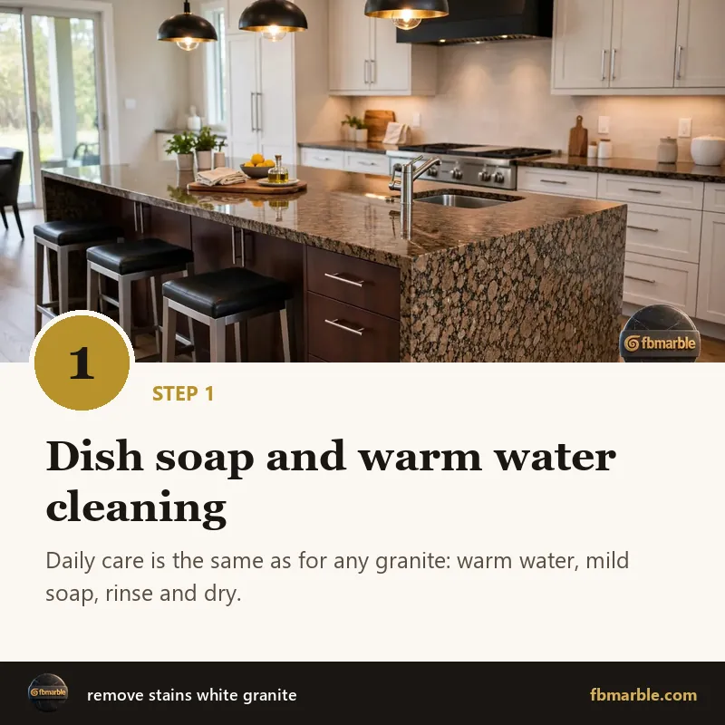 Step 1: Dish soap and warm water cleaning – remove stains white granite