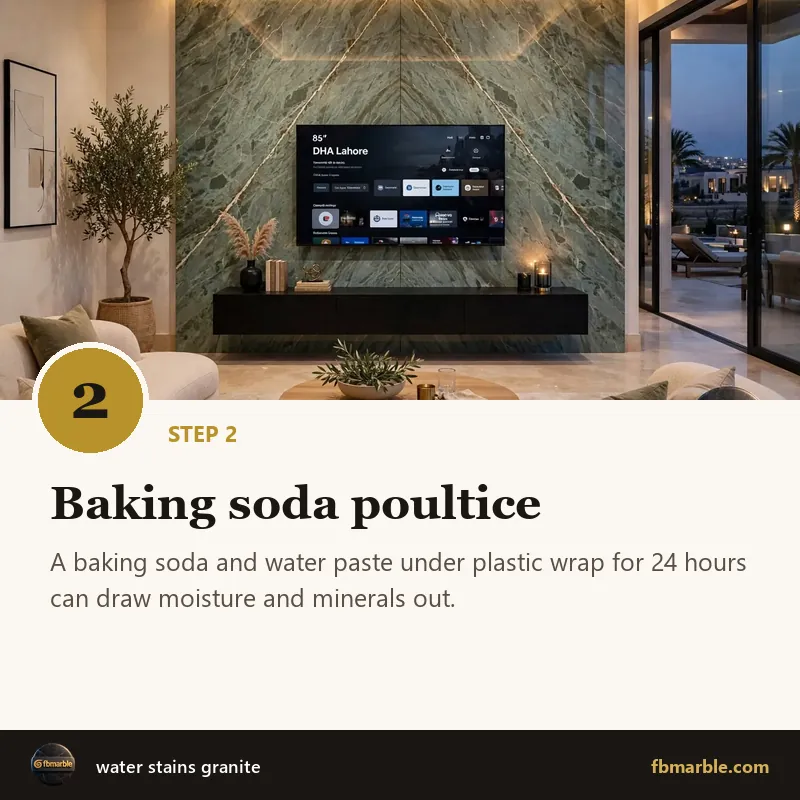 Step 2: Baking soda poultice – water stains granite