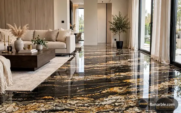 Magma Black Granite slab from FB Marble Lahore, suited to water ring on granite counter