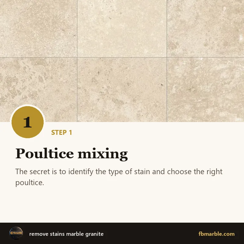 Step 1: Poultice mixing – remove stains marble granite