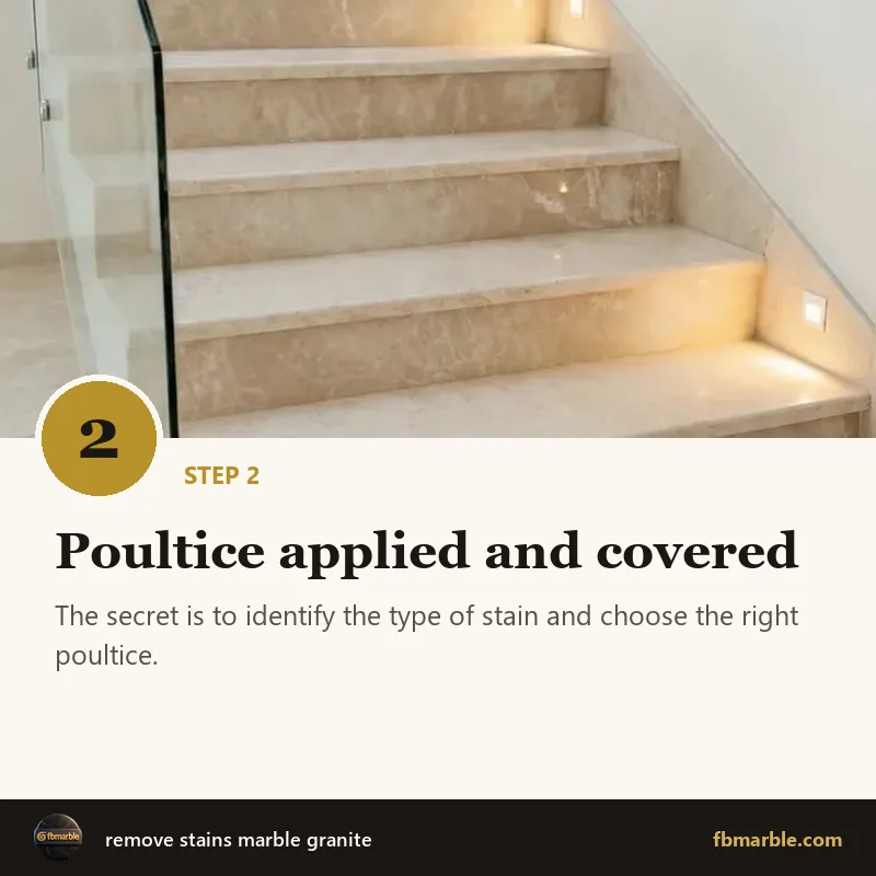 Step 2: Poultice applied and covered – remove stains marble granite