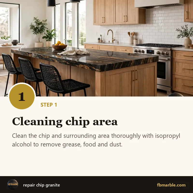 Step 1: Cleaning chip area – repair chip granite