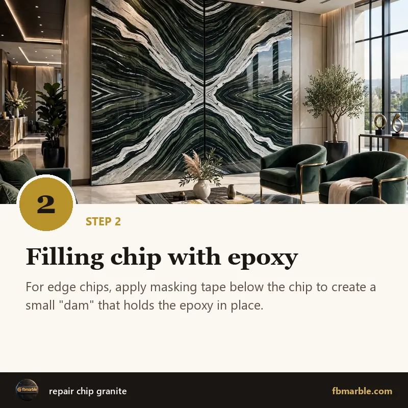 Step 2: Filling chip with epoxy – repair chip granite
