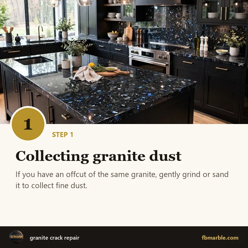 Step 1: Collecting granite dust – granite crack repair
