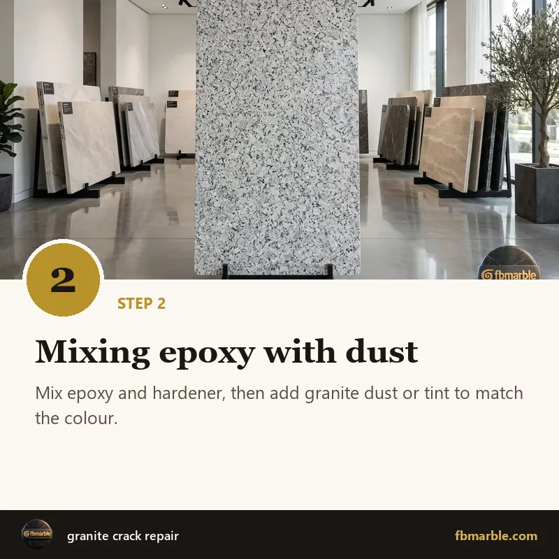 Step 2: Mixing epoxy with dust – granite crack repair