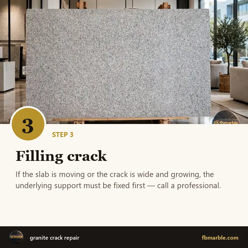 Step 3: Filling crack – granite crack repair
