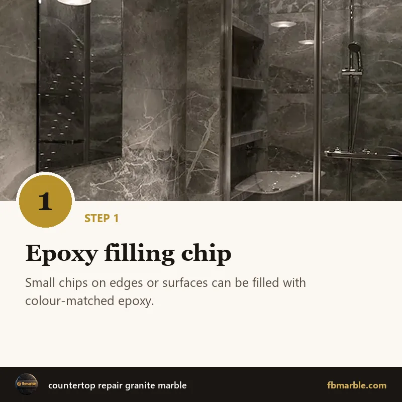 Step 1: Epoxy filling chip – countertop repair granite marble