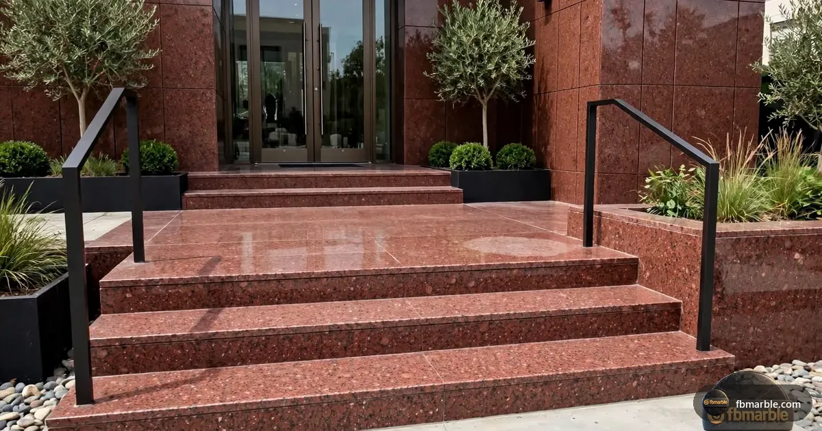 Bou Red Granite slab from FB Marble Lahore, suited to water drop beading on sealed granite
