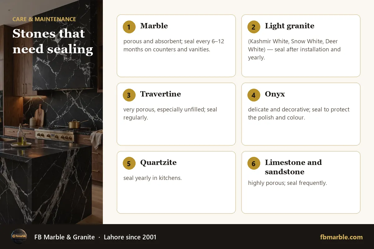 Stones that need sealing – does stone need sealing infographic by FB Marble