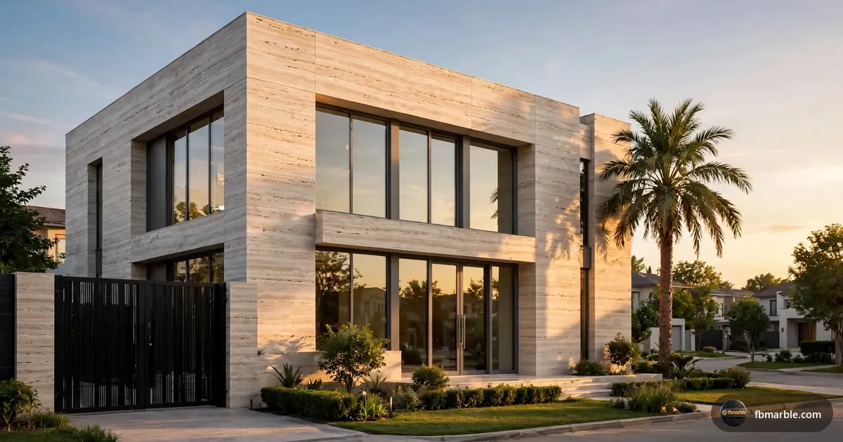 House elevation clad in Classic travertine