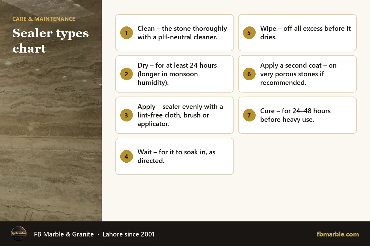Sealer types chart – sealing natural stone infographic by FB Marble