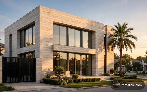 House elevation clad in Classic travertine