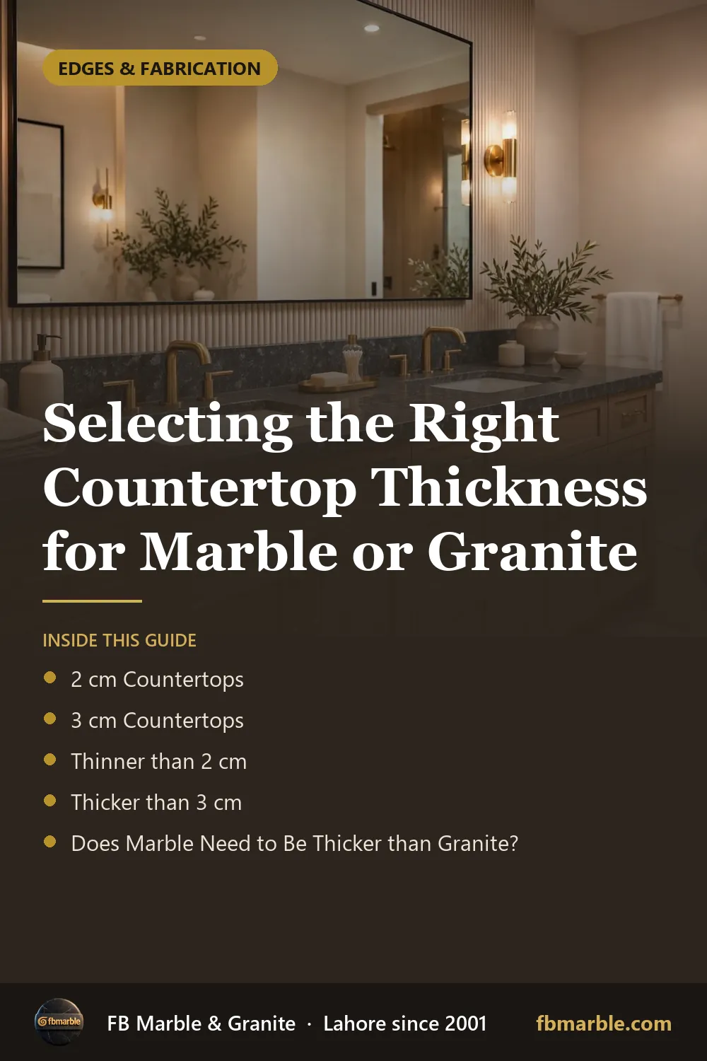 Pinterest graphic: Selecting the Right Countertop Thickness for Marble or Granite – FB Marble guide