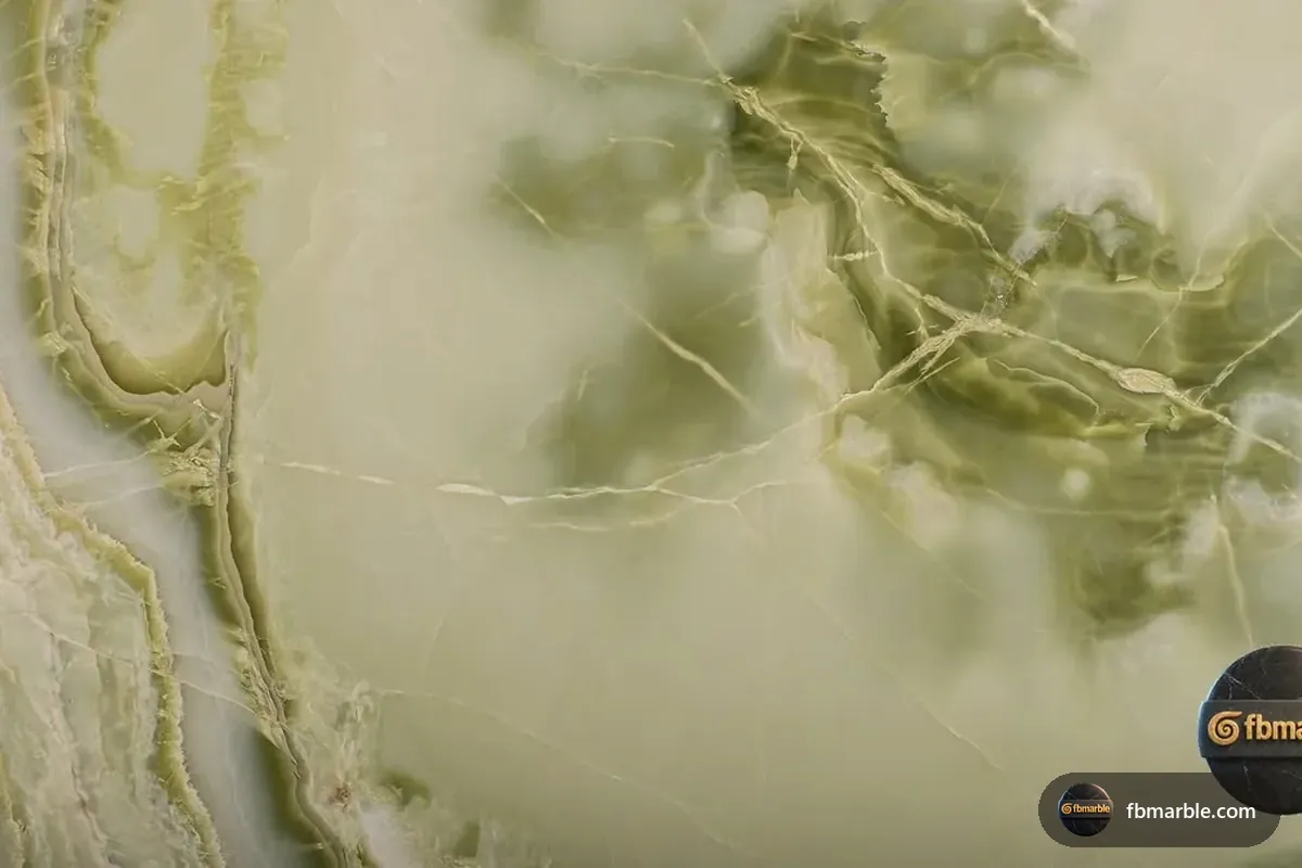 Light Green Onyx slab from FB Marble Lahore, suited to green onyx backlit alternative