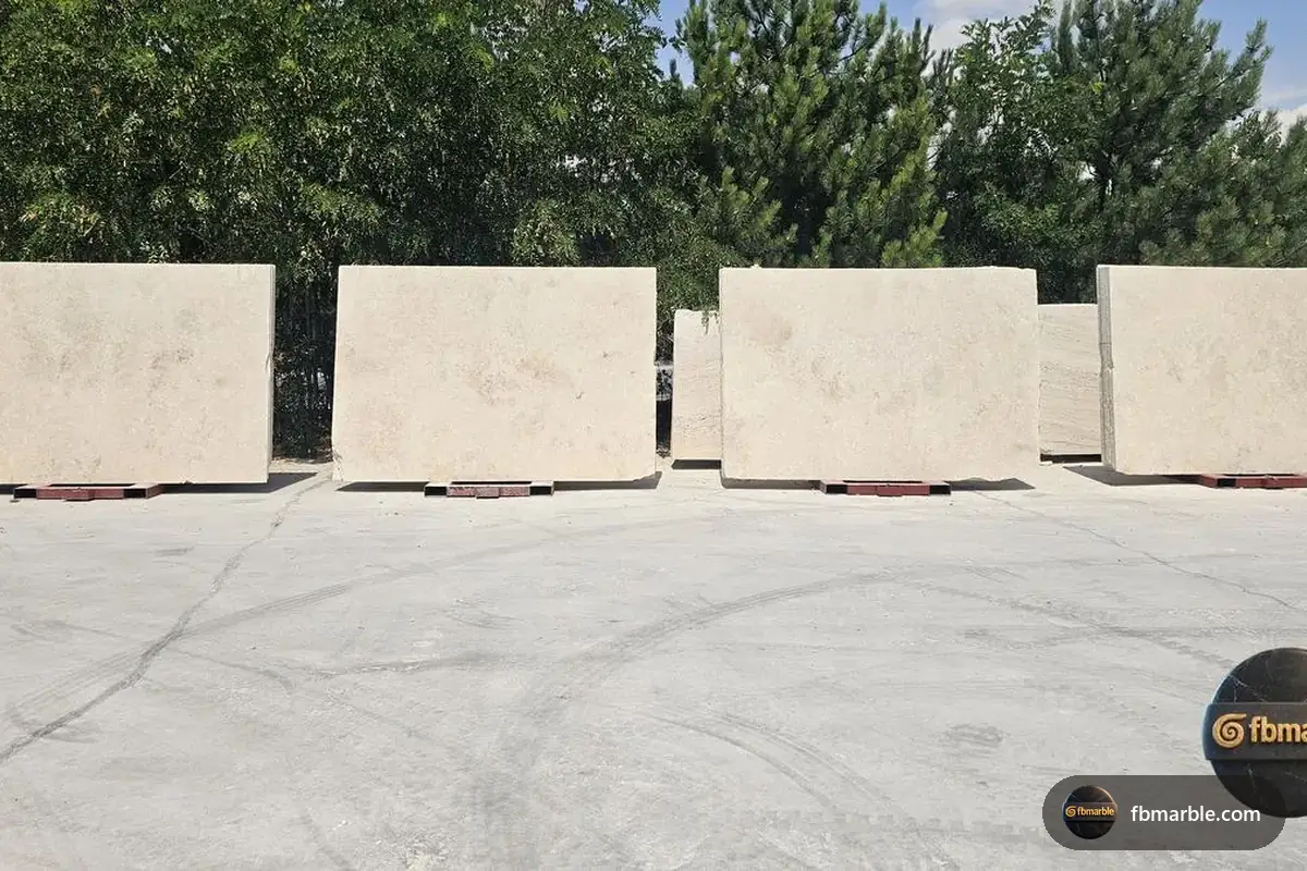 White Travertine slab from FB Marble Lahore, suited to tiger eye slab close-up