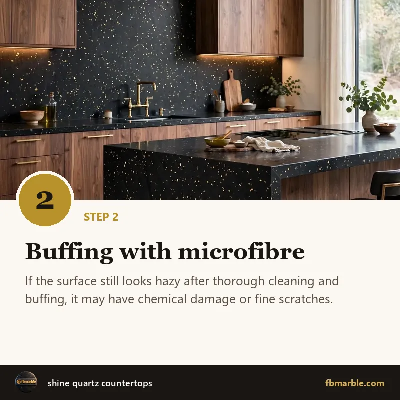 Step 2: Buffing with microfibre – shine quartz countertops