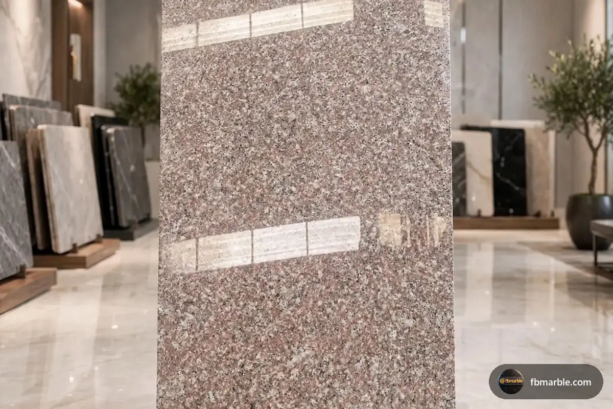 Cherry Pink Granite slab from FB Marble Lahore, suited to double bowl sink in granite