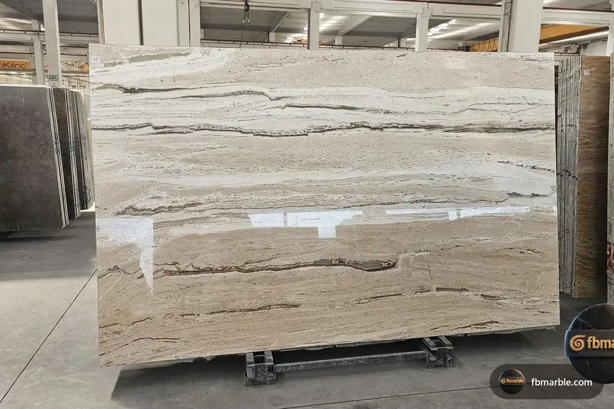 Roman Travertine slab from FB Marble Lahore, suited to soapstone sink