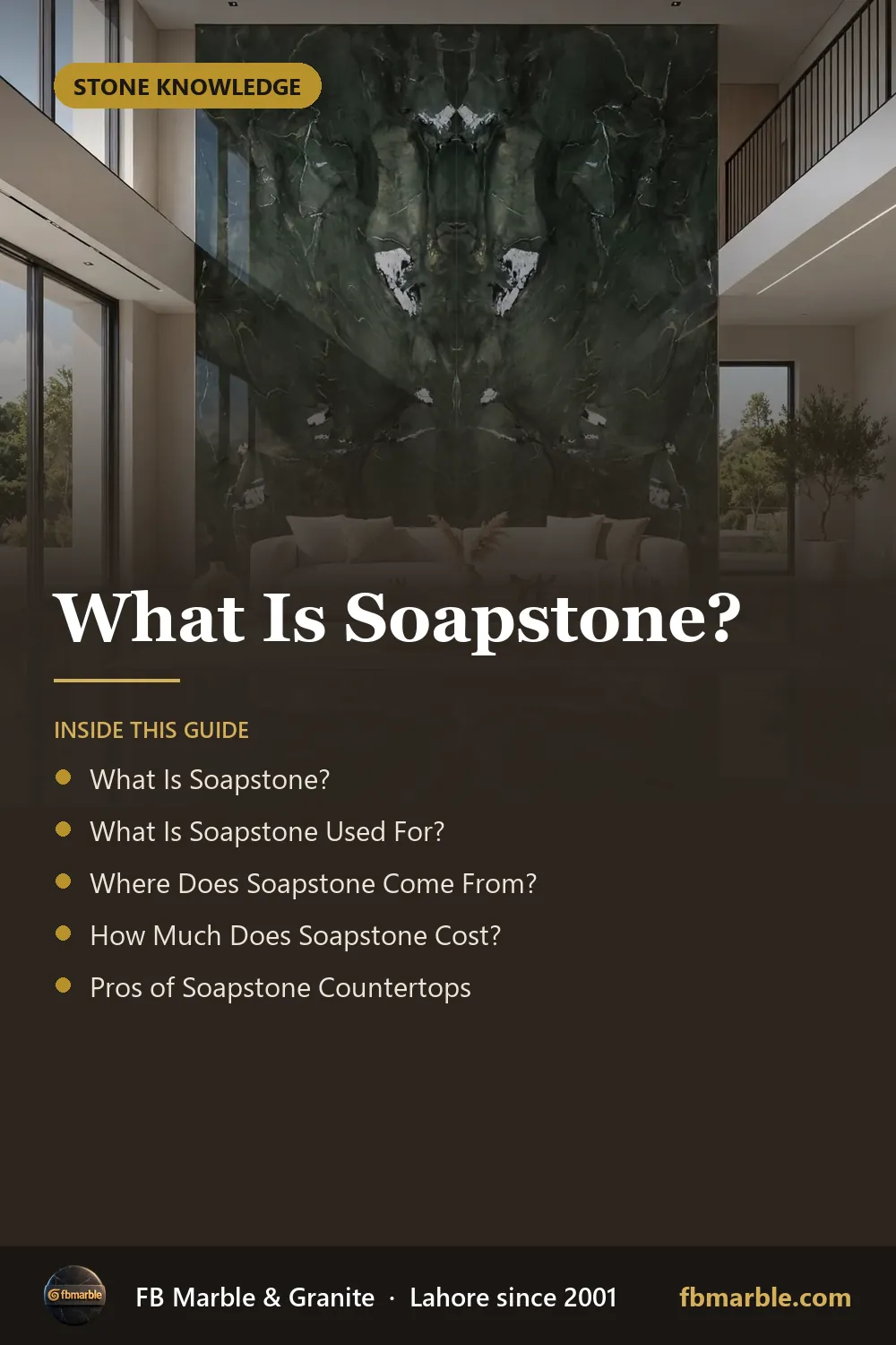 Pinterest graphic: What Is Soapstone? – FB Marble guide