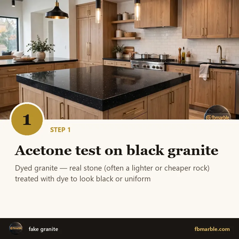 Step 1: Acetone test on black granite – fake granite