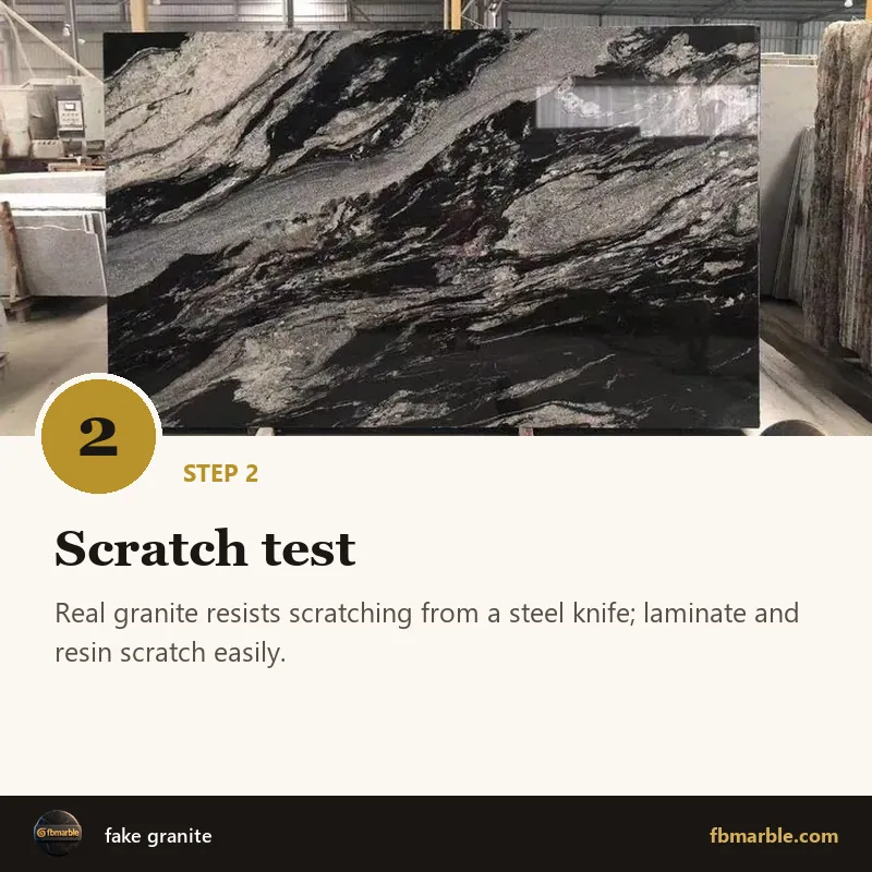 Step 2: Scratch test – fake granite