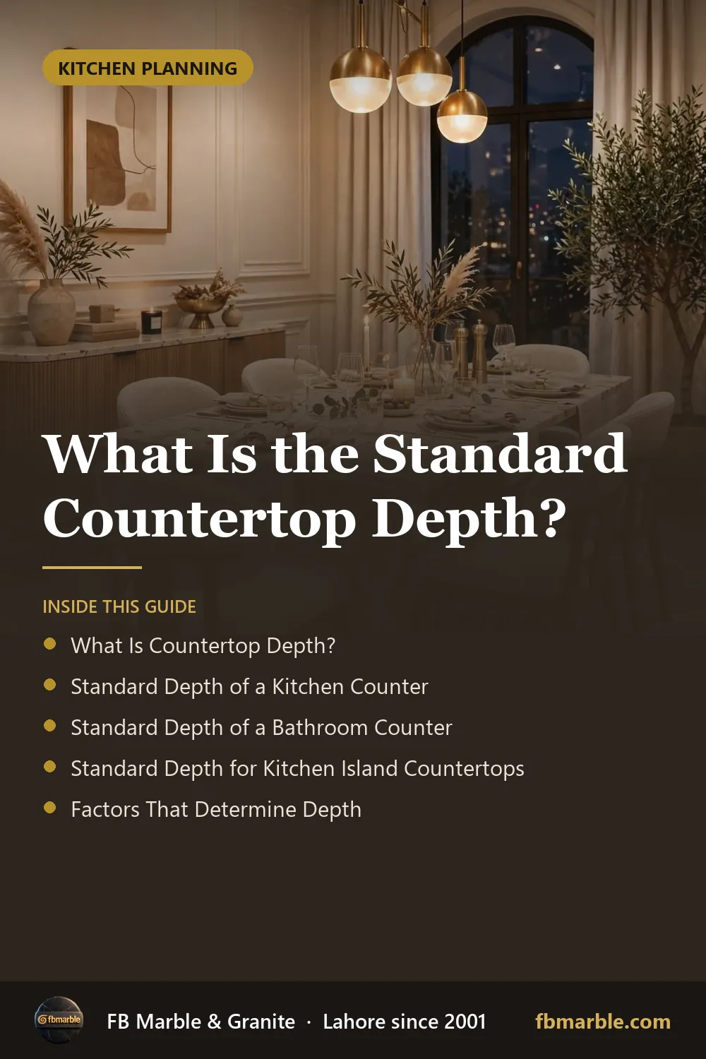 Pinterest graphic: What Is the Standard Countertop Depth? – FB Marble guide