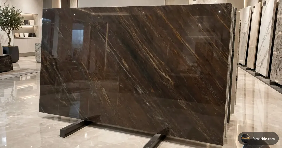 Brown Wave Granite slab from FB Marble Lahore, suited to installers fitting granite in a kitchen