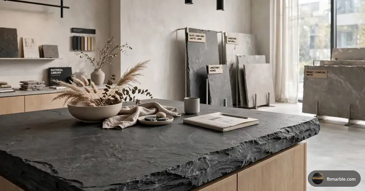 Slate countertop showroom display, Pakistan