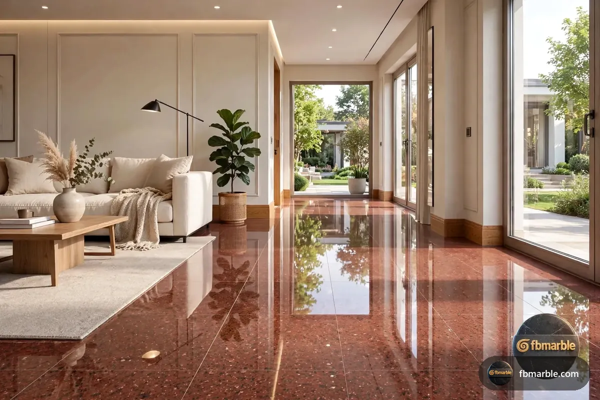 Bou Red Granite slab from FB Marble Lahore, suited to installers fitting counter