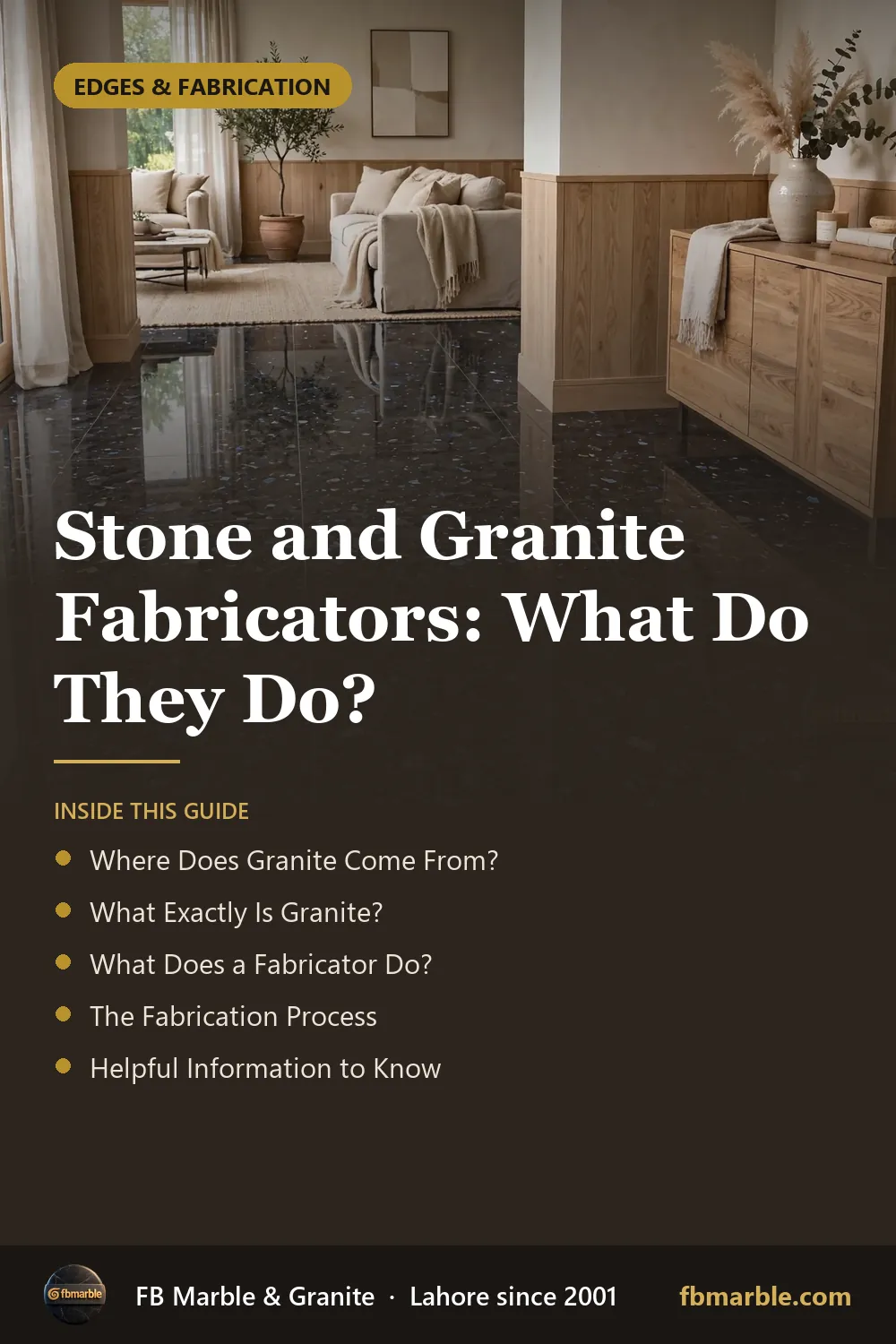 Pinterest graphic: Stone and Granite Fabricators: What Do They Do? – FB Marble guide