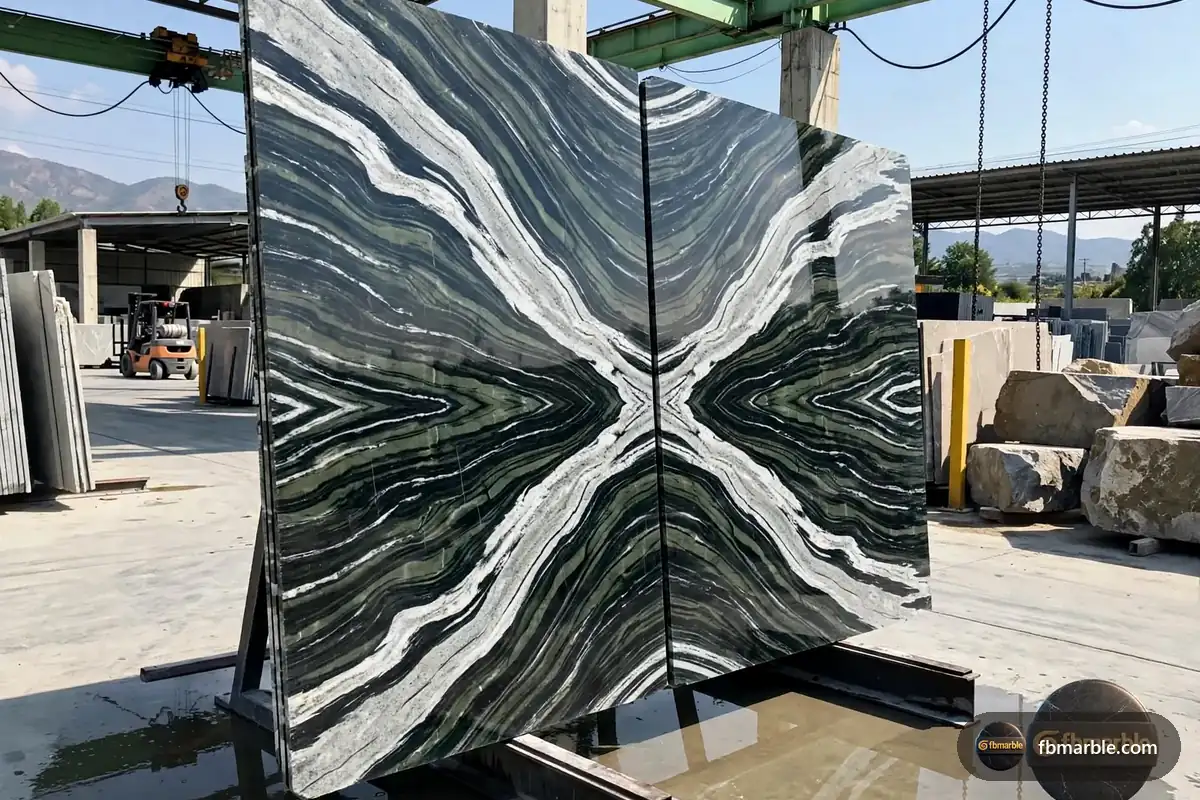 Seawood Green Granite slab from FB Marble Lahore, suited to suede granite kitchen
