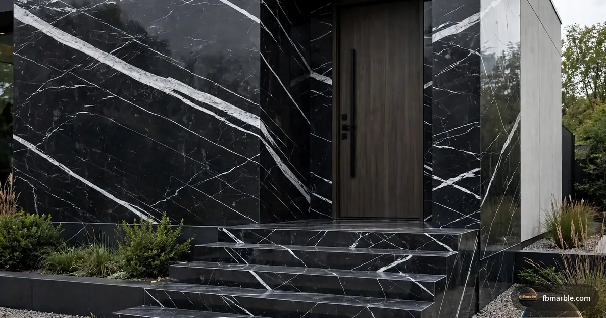 Marquina Black Granite slab from FB Marble Lahore, suited to suede finish black granite close-up