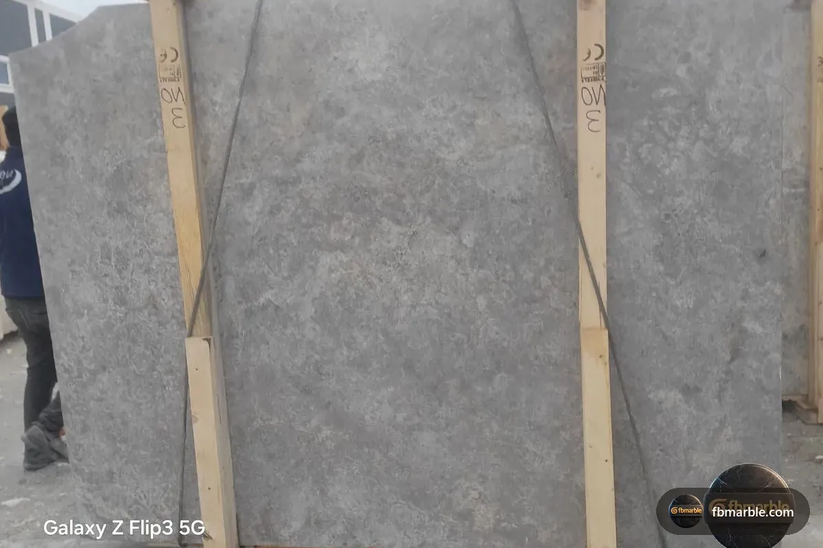 Silver Travertine slab from FB Marble Lahore, suited to seating side of t-island
