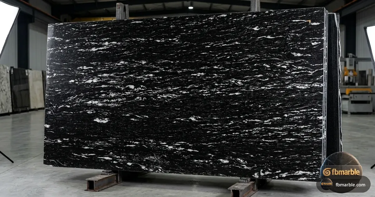 Black Juparana Granite slab from FB Marble Lahore, suited to granite and marble samples side by side