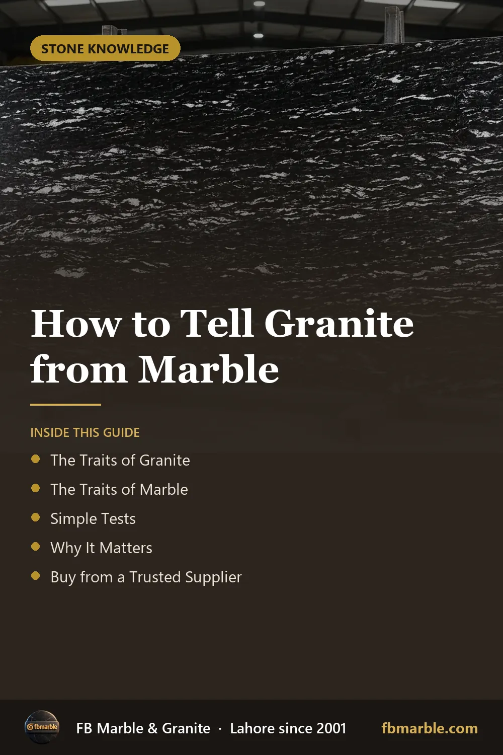 Pinterest graphic: How to Tell Granite from Marble – FB Marble guide
