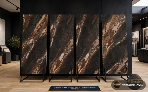 Positano Brown Porcelain slab from FB Marble Lahore, suited to terrazzo countertop with colourful chips