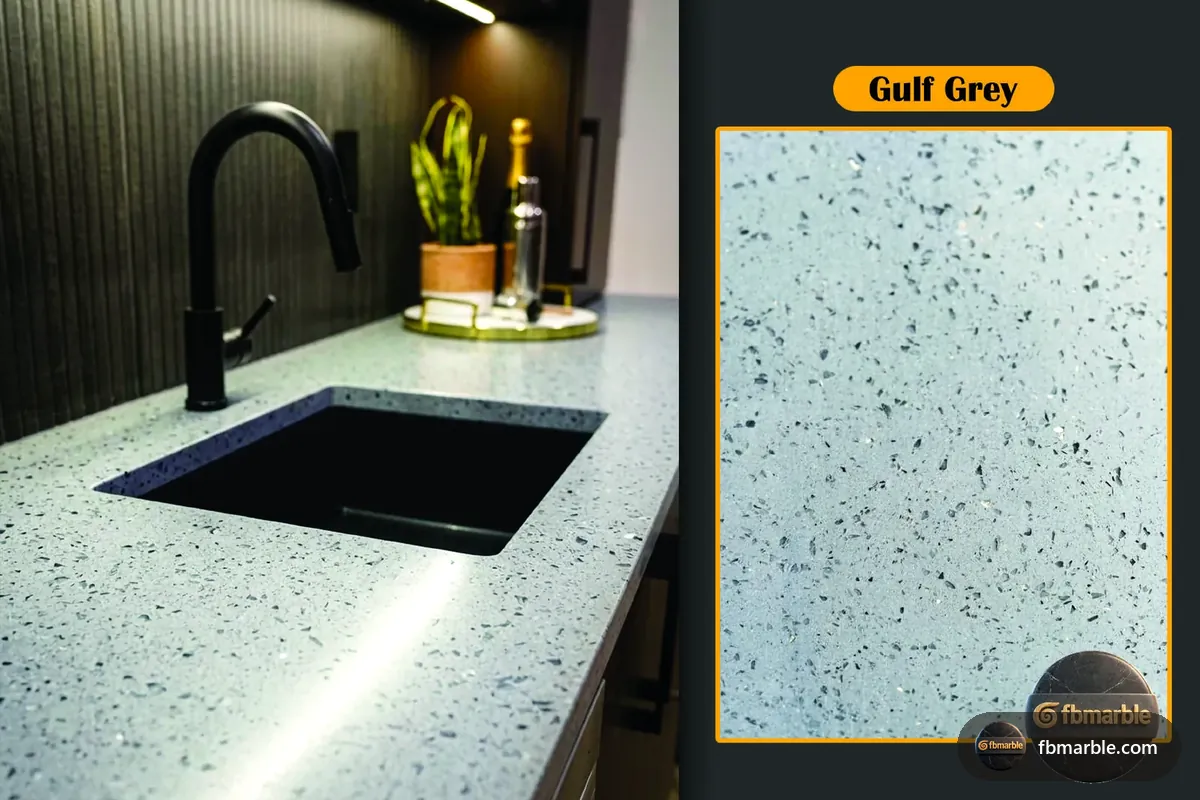 Gulf Grey Quartz slab from FB Marble Lahore, suited to trivet under hot pot