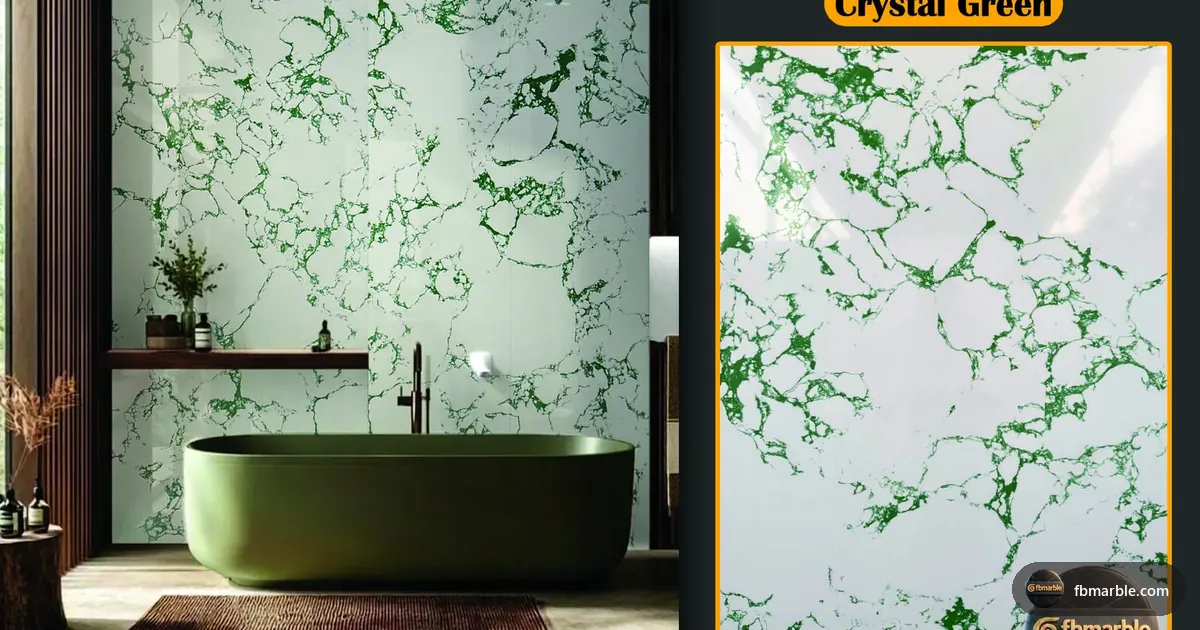 Crystal Green Quartz slab from FB Marble Lahore, suited to three stone types side by side