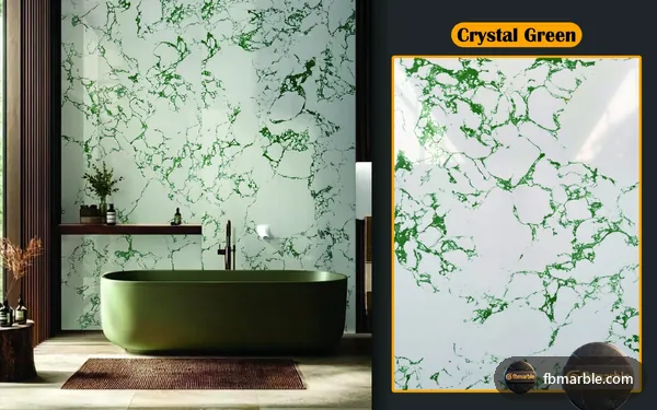 Crystal Green Quartz slab from FB Marble Lahore, suited to three stone types side by side