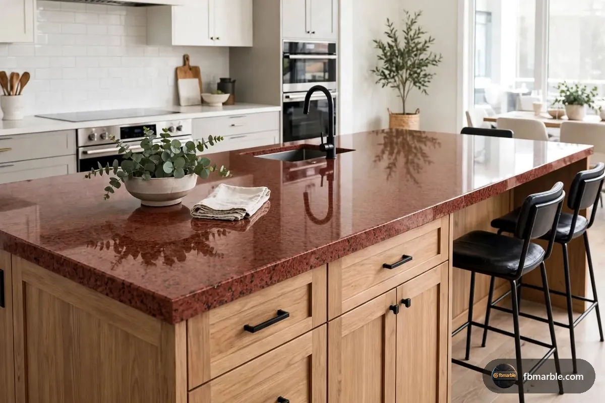 Red Rubi Granite slab from FB Marble Lahore, suited to granite garden path