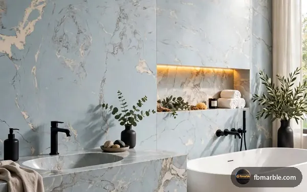 Ice Berg Quartz slab from FB Marble Lahore, suited to modern kitchen with stone island