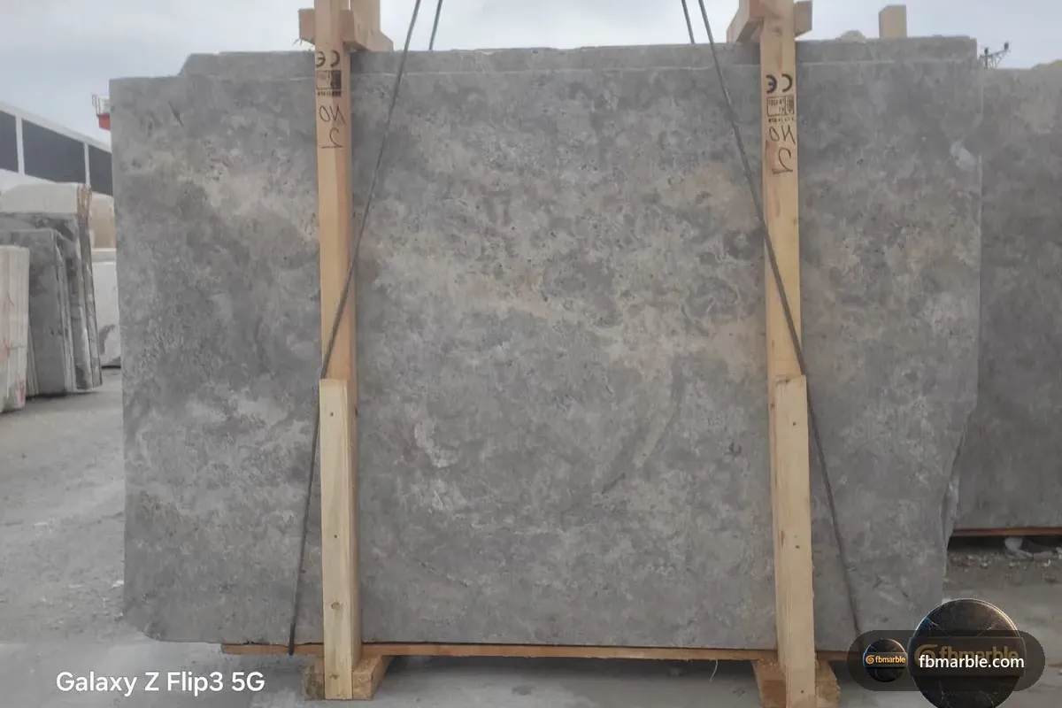 Silver Travertine slab from FB Marble Lahore, suited to travertine close-up showing holes